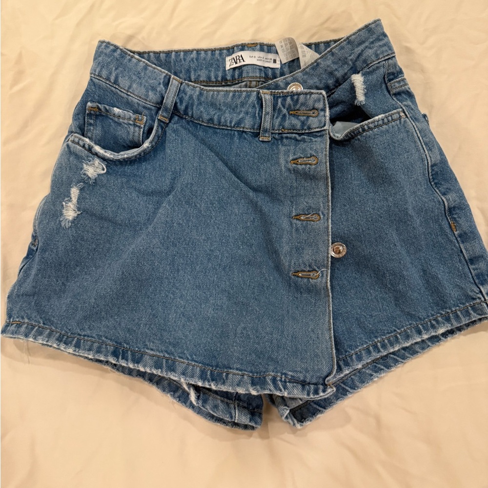 Zara Distressed Blue Denim Skort